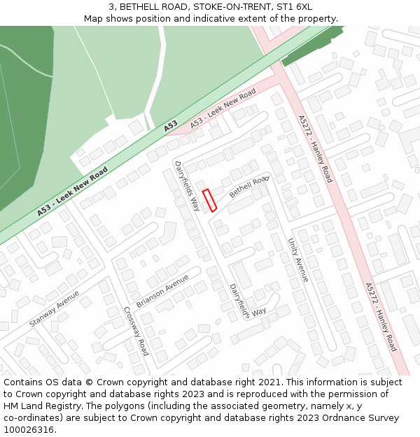 3, BETHELL ROAD, STOKE-ON-TRENT, ST1 6XL: Location map and indicative extent of plot