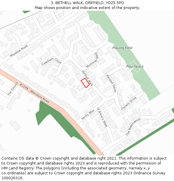 3, BETHELL WALK, DRIFFIELD, YO25 5PD: Location map and indicative extent of plot