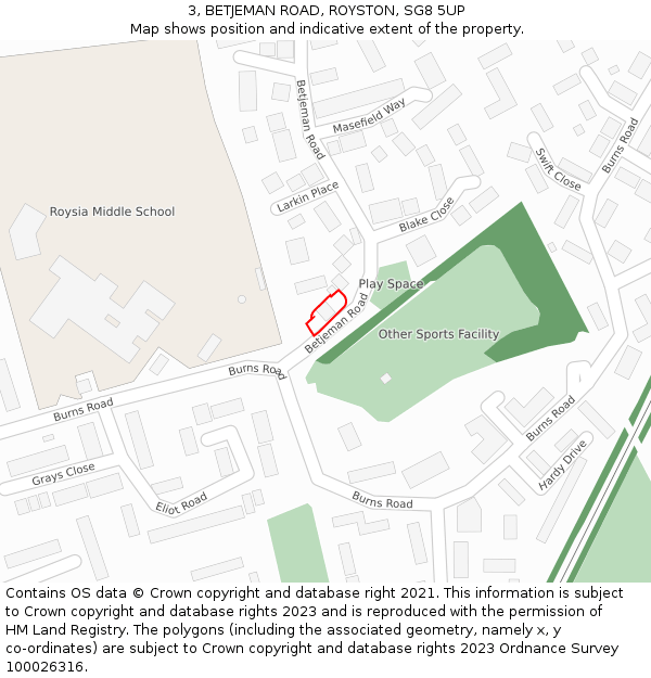3, BETJEMAN ROAD, ROYSTON, SG8 5UP: Location map and indicative extent of plot