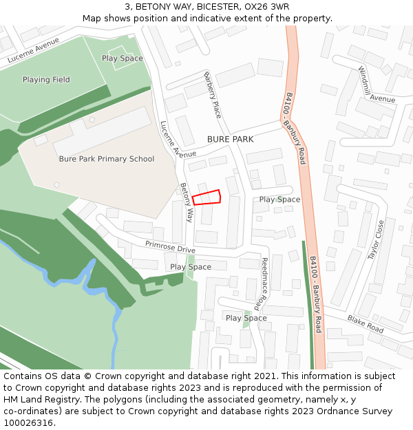 3, BETONY WAY, BICESTER, OX26 3WR: Location map and indicative extent of plot