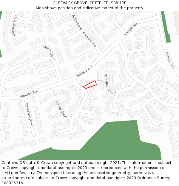 3, BEWLEY GROVE, PETERLEE, SR8 1PP: Location map and indicative extent of plot