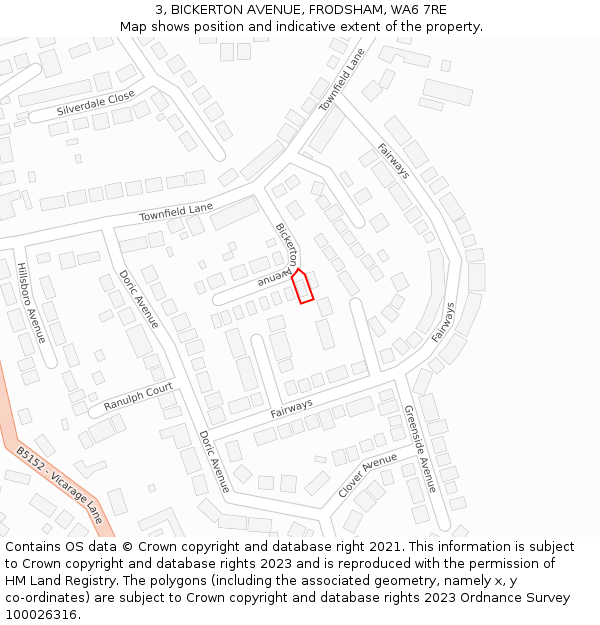 3, BICKERTON AVENUE, FRODSHAM, WA6 7RE: Location map and indicative extent of plot