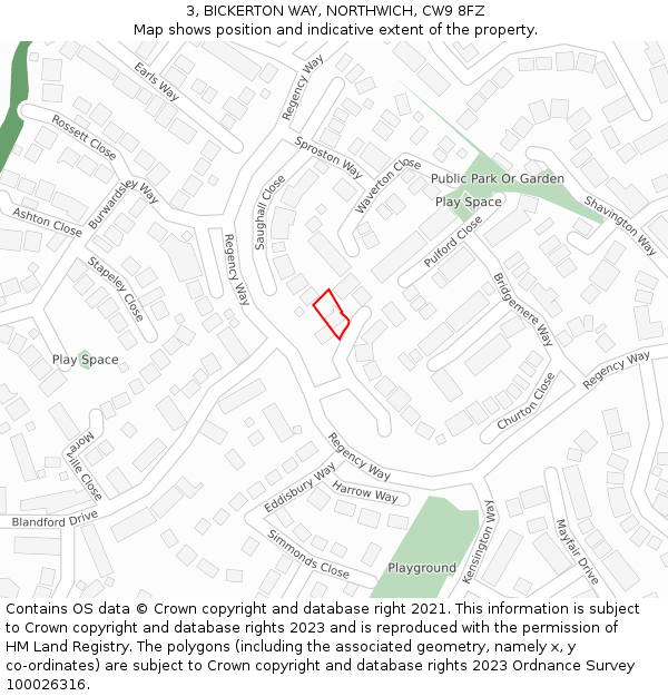 3, BICKERTON WAY, NORTHWICH, CW9 8FZ: Location map and indicative extent of plot