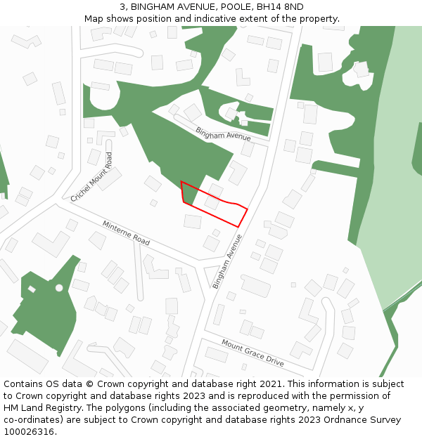 3, BINGHAM AVENUE, POOLE, BH14 8ND: Location map and indicative extent of plot