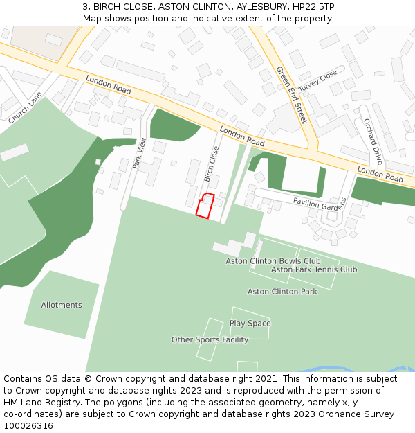 3, BIRCH CLOSE, ASTON CLINTON, AYLESBURY, HP22 5TP: Location map and indicative extent of plot