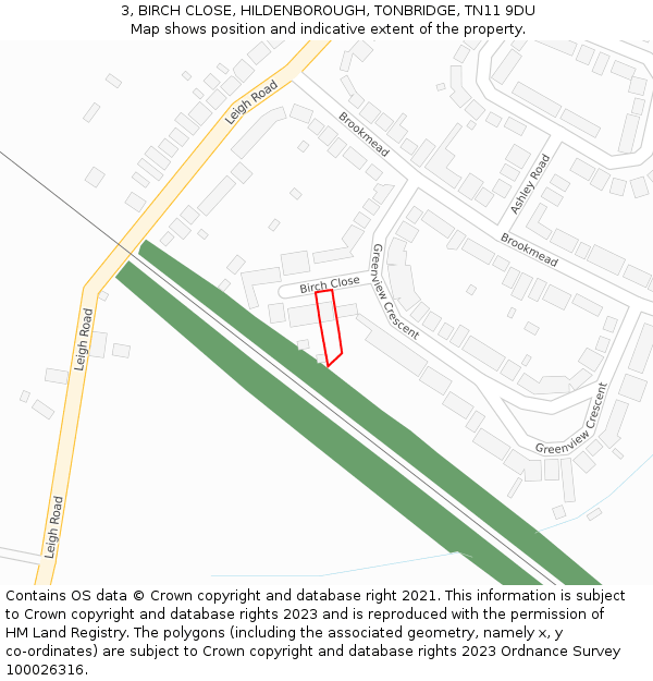 3, BIRCH CLOSE, HILDENBOROUGH, TONBRIDGE, TN11 9DU: Location map and indicative extent of plot