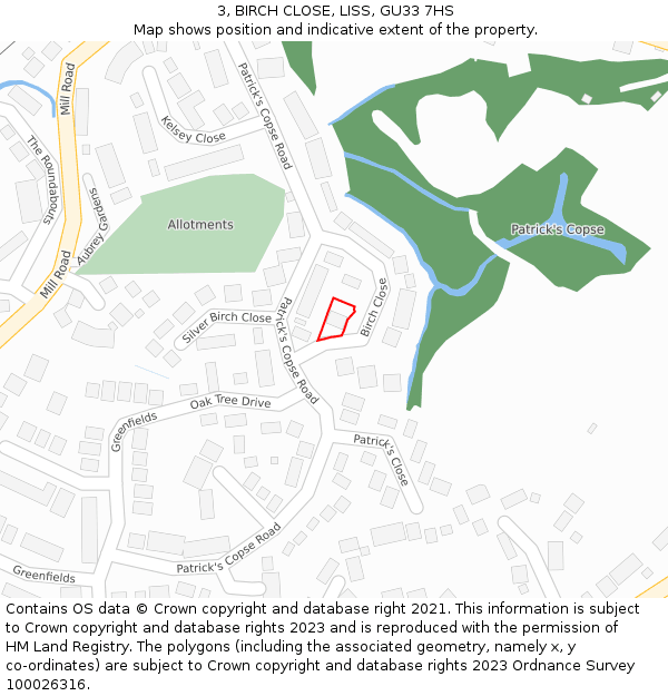 3, BIRCH CLOSE, LISS, GU33 7HS: Location map and indicative extent of plot