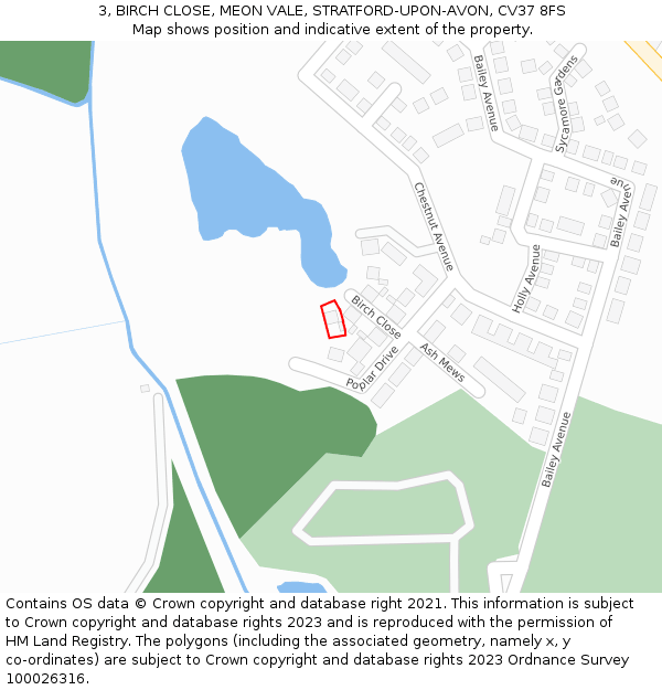 3, BIRCH CLOSE, MEON VALE, STRATFORD-UPON-AVON, CV37 8FS: Location map and indicative extent of plot