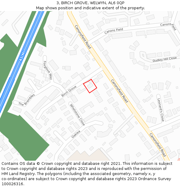 3, BIRCH GROVE, WELWYN, AL6 0QP: Location map and indicative extent of plot