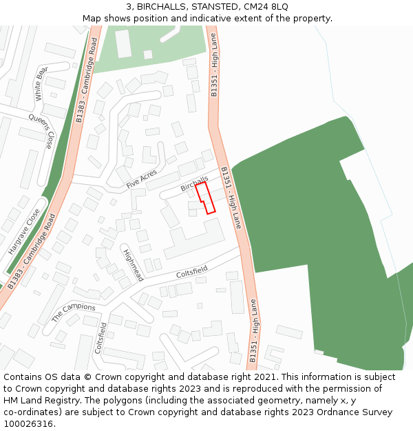 3, BIRCHALLS, STANSTED, CM24 8LQ: Location map and indicative extent of plot