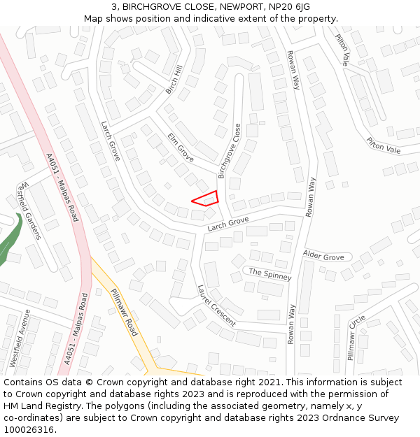 3, BIRCHGROVE CLOSE, NEWPORT, NP20 6JG: Location map and indicative extent of plot