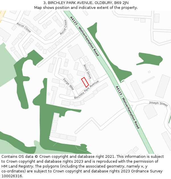 3, BIRCHLEY PARK AVENUE, OLDBURY, B69 2JN: Location map and indicative extent of plot