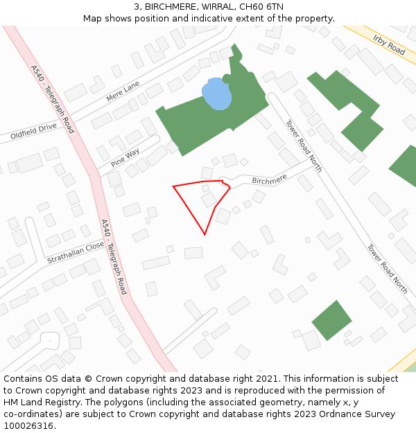 3, BIRCHMERE, WIRRAL, CH60 6TN: Location map and indicative extent of plot