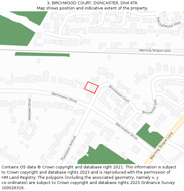 3, BIRCHWOOD COURT, DONCASTER, DN4 6TA: Location map and indicative extent of plot