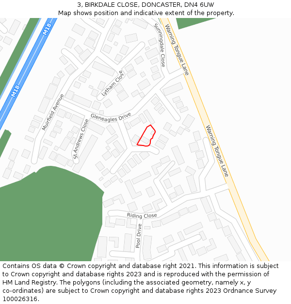 3, BIRKDALE CLOSE, DONCASTER, DN4 6UW: Location map and indicative extent of plot