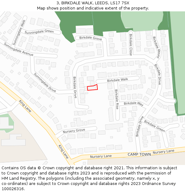 3, BIRKDALE WALK, LEEDS, LS17 7SX: Location map and indicative extent of plot