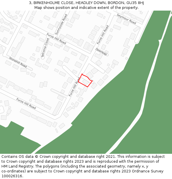 3, BIRKENHOLME CLOSE, HEADLEY DOWN, BORDON, GU35 8HJ: Location map and indicative extent of plot