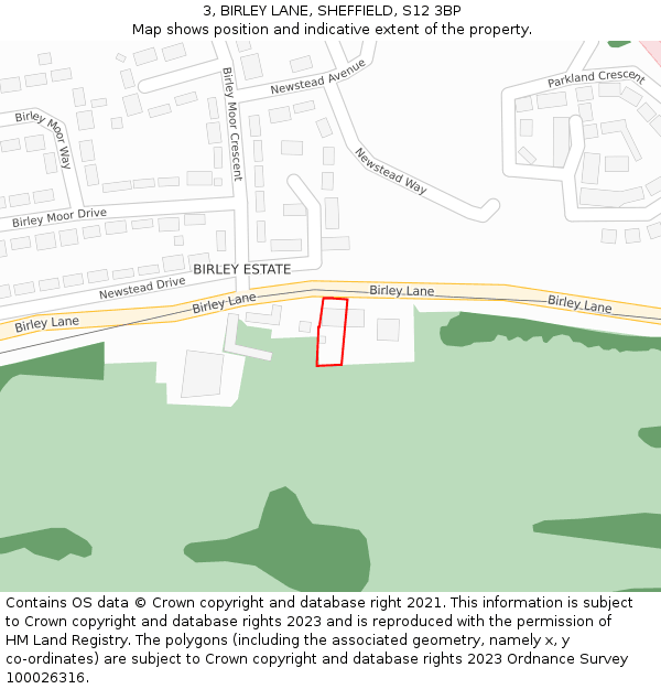 3, BIRLEY LANE, SHEFFIELD, S12 3BP: Location map and indicative extent of plot