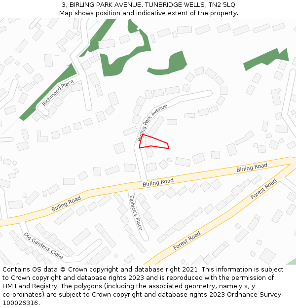 3, BIRLING PARK AVENUE, TUNBRIDGE WELLS, TN2 5LQ: Location map and indicative extent of plot