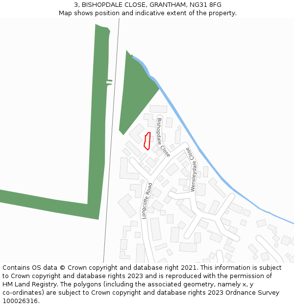 3, BISHOPDALE CLOSE, GRANTHAM, NG31 8FG: Location map and indicative extent of plot