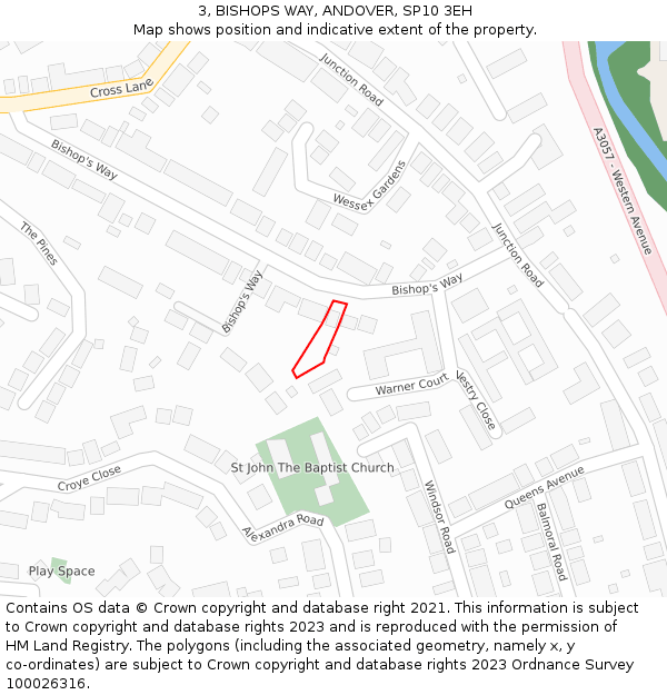 3, BISHOPS WAY, ANDOVER, SP10 3EH: Location map and indicative extent of plot