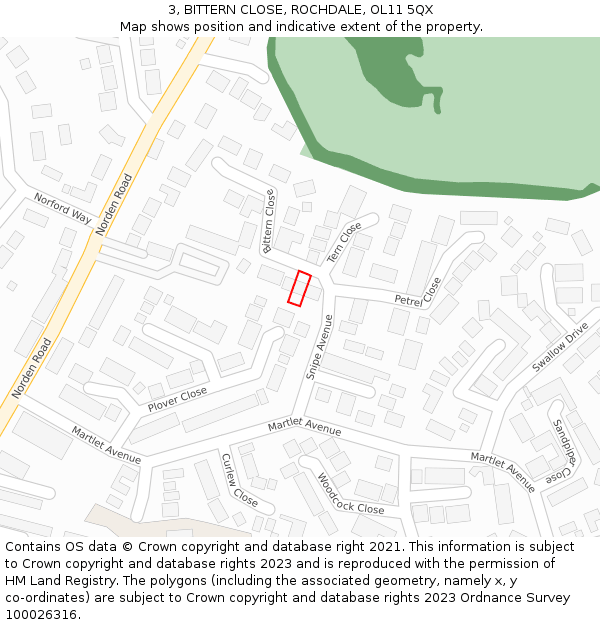 3, BITTERN CLOSE, ROCHDALE, OL11 5QX: Location map and indicative extent of plot