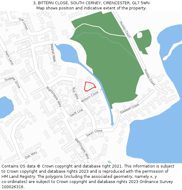 3, BITTERN CLOSE, SOUTH CERNEY, CIRENCESTER, GL7 5WN: Location map and indicative extent of plot