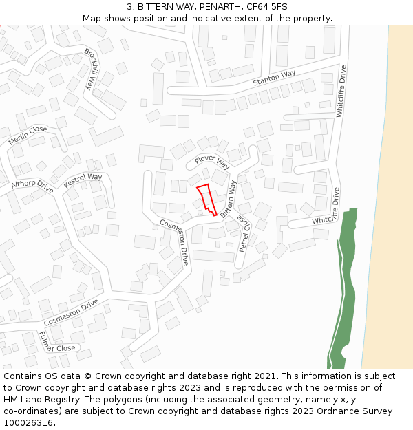 3, BITTERN WAY, PENARTH, CF64 5FS: Location map and indicative extent of plot