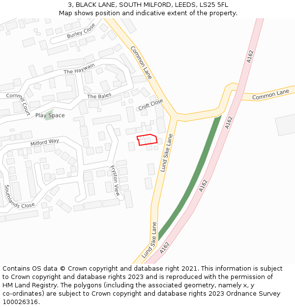 3, BLACK LANE, SOUTH MILFORD, LEEDS, LS25 5FL: Location map and indicative extent of plot