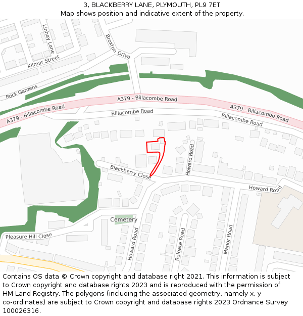 3, BLACKBERRY LANE, PLYMOUTH, PL9 7ET: Location map and indicative extent of plot