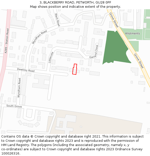 3, BLACKBERRY ROAD, PETWORTH, GU28 0PF: Location map and indicative extent of plot