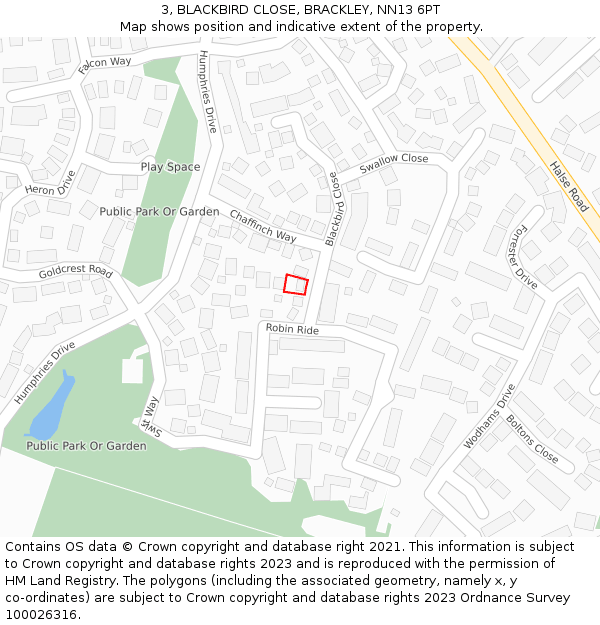 3, BLACKBIRD CLOSE, BRACKLEY, NN13 6PT: Location map and indicative extent of plot
