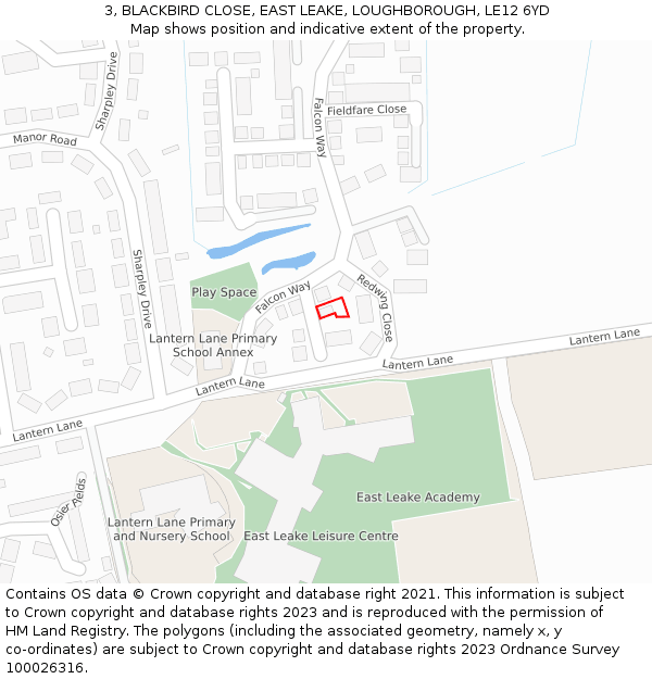 3, BLACKBIRD CLOSE, EAST LEAKE, LOUGHBOROUGH, LE12 6YD: Location map and indicative extent of plot