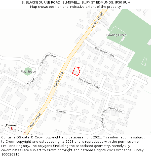 3, BLACKBOURNE ROAD, ELMSWELL, BURY ST EDMUNDS, IP30 9UH: Location map and indicative extent of plot