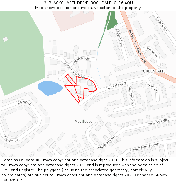 3, BLACKCHAPEL DRIVE, ROCHDALE, OL16 4QU: Location map and indicative extent of plot