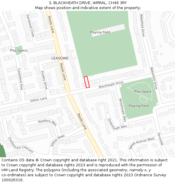 3, BLACKHEATH DRIVE, WIRRAL, CH46 3RY: Location map and indicative extent of plot