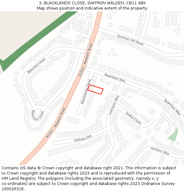 3, BLACKLANDS CLOSE, SAFFRON WALDEN, CB11 4BX: Location map and indicative extent of plot