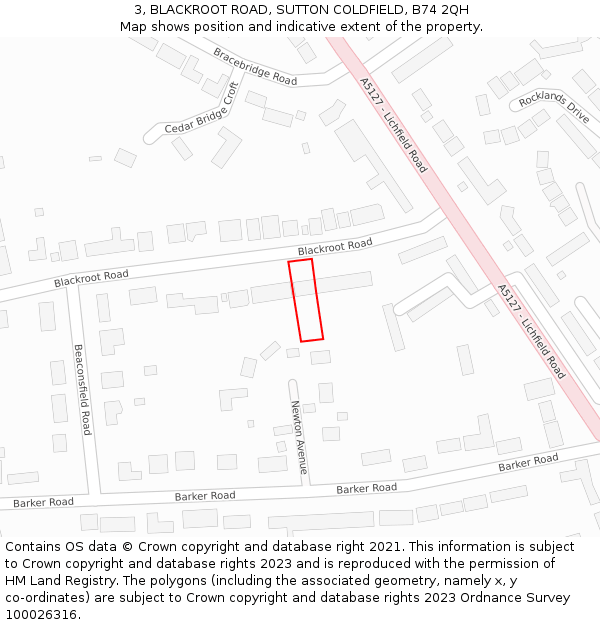 3, BLACKROOT ROAD, SUTTON COLDFIELD, B74 2QH: Location map and indicative extent of plot