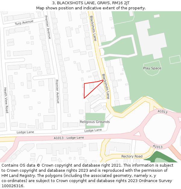 3, BLACKSHOTS LANE, GRAYS, RM16 2JT: Location map and indicative extent of plot