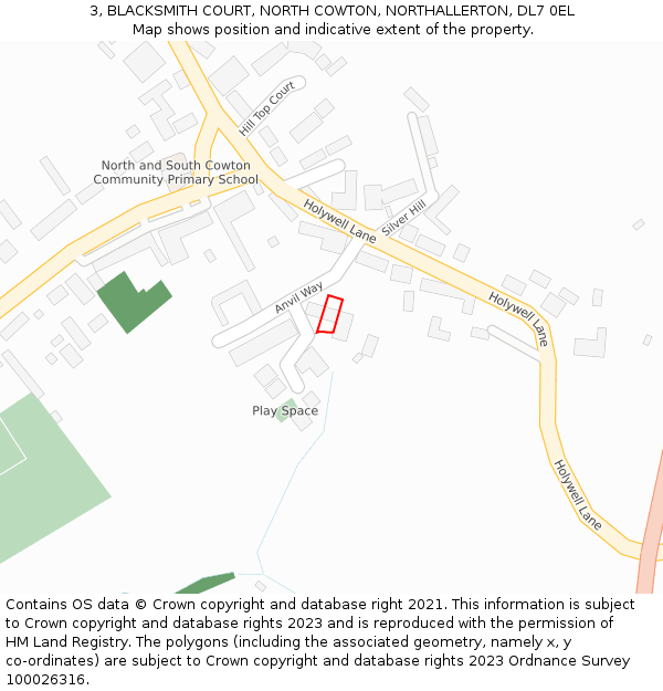 3, BLACKSMITH COURT, NORTH COWTON, NORTHALLERTON, DL7 0EL: Location map and indicative extent of plot