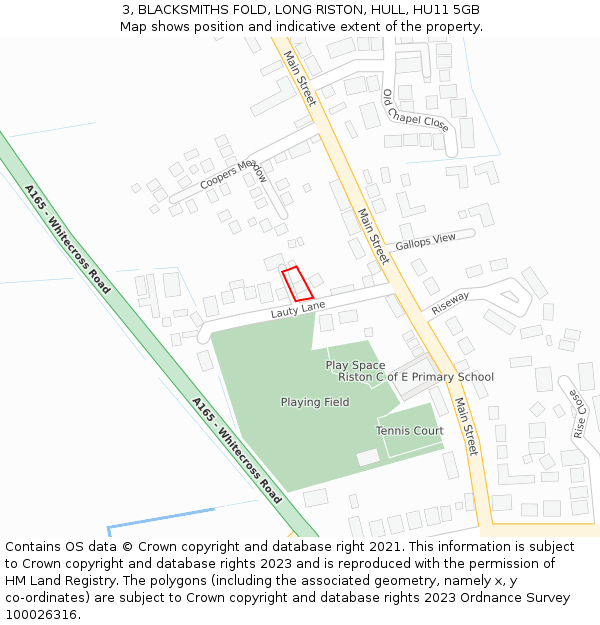 3, BLACKSMITHS FOLD, LONG RISTON, HULL, HU11 5GB: Location map and indicative extent of plot