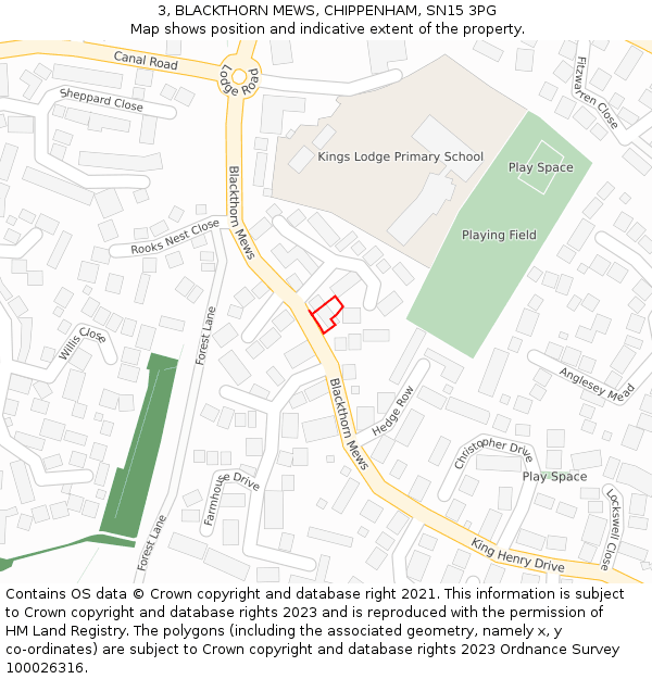 3, BLACKTHORN MEWS, CHIPPENHAM, SN15 3PG: Location map and indicative extent of plot
