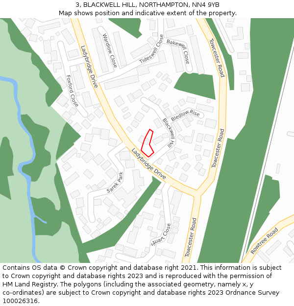 3, BLACKWELL HILL, NORTHAMPTON, NN4 9YB: Location map and indicative extent of plot