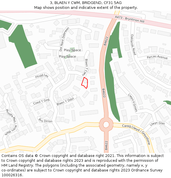 3, BLAEN Y CWM, BRIDGEND, CF31 5AG: Location map and indicative extent of plot