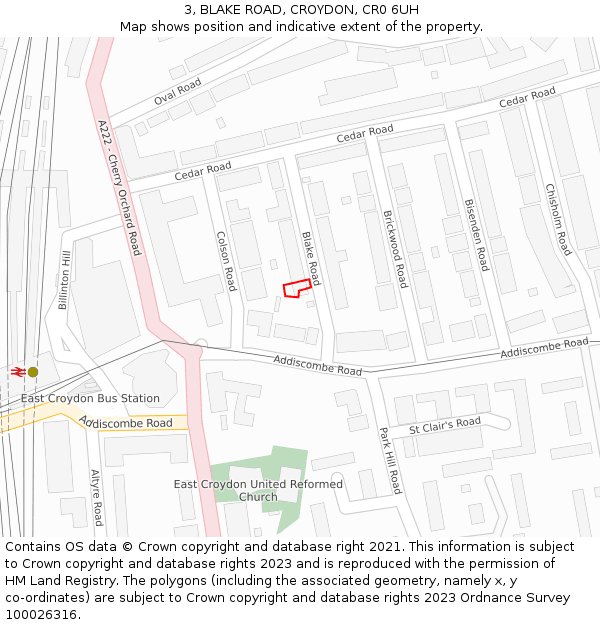 3, BLAKE ROAD, CROYDON, CR0 6UH: Location map and indicative extent of plot