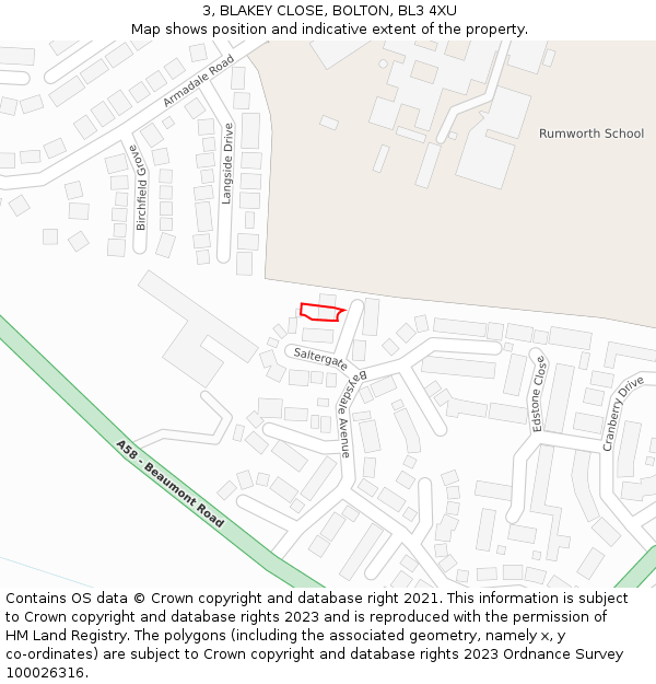 3, BLAKEY CLOSE, BOLTON, BL3 4XU: Location map and indicative extent of plot