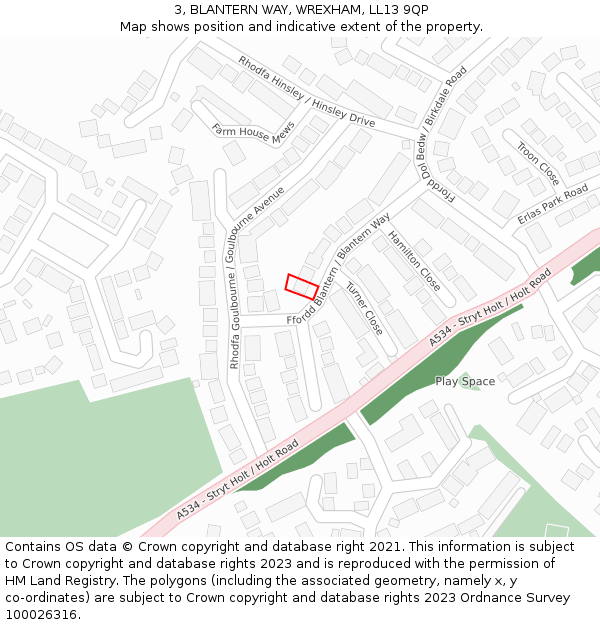 3, BLANTERN WAY, WREXHAM, LL13 9QP: Location map and indicative extent of plot