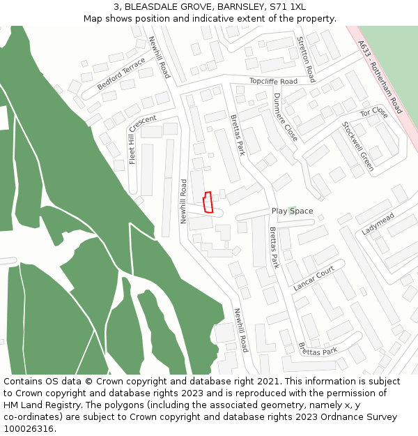 3, BLEASDALE GROVE, BARNSLEY, S71 1XL: Location map and indicative extent of plot