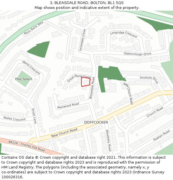 3, BLEASDALE ROAD, BOLTON, BL1 5QS: Location map and indicative extent of plot