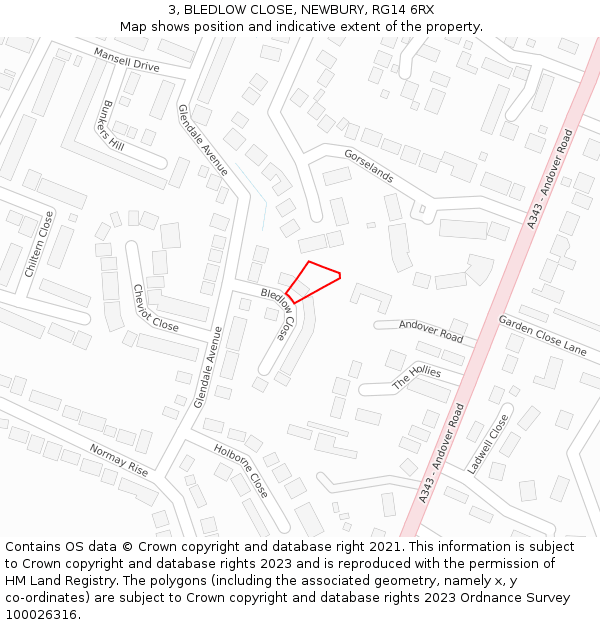 3, BLEDLOW CLOSE, NEWBURY, RG14 6RX: Location map and indicative extent of plot
